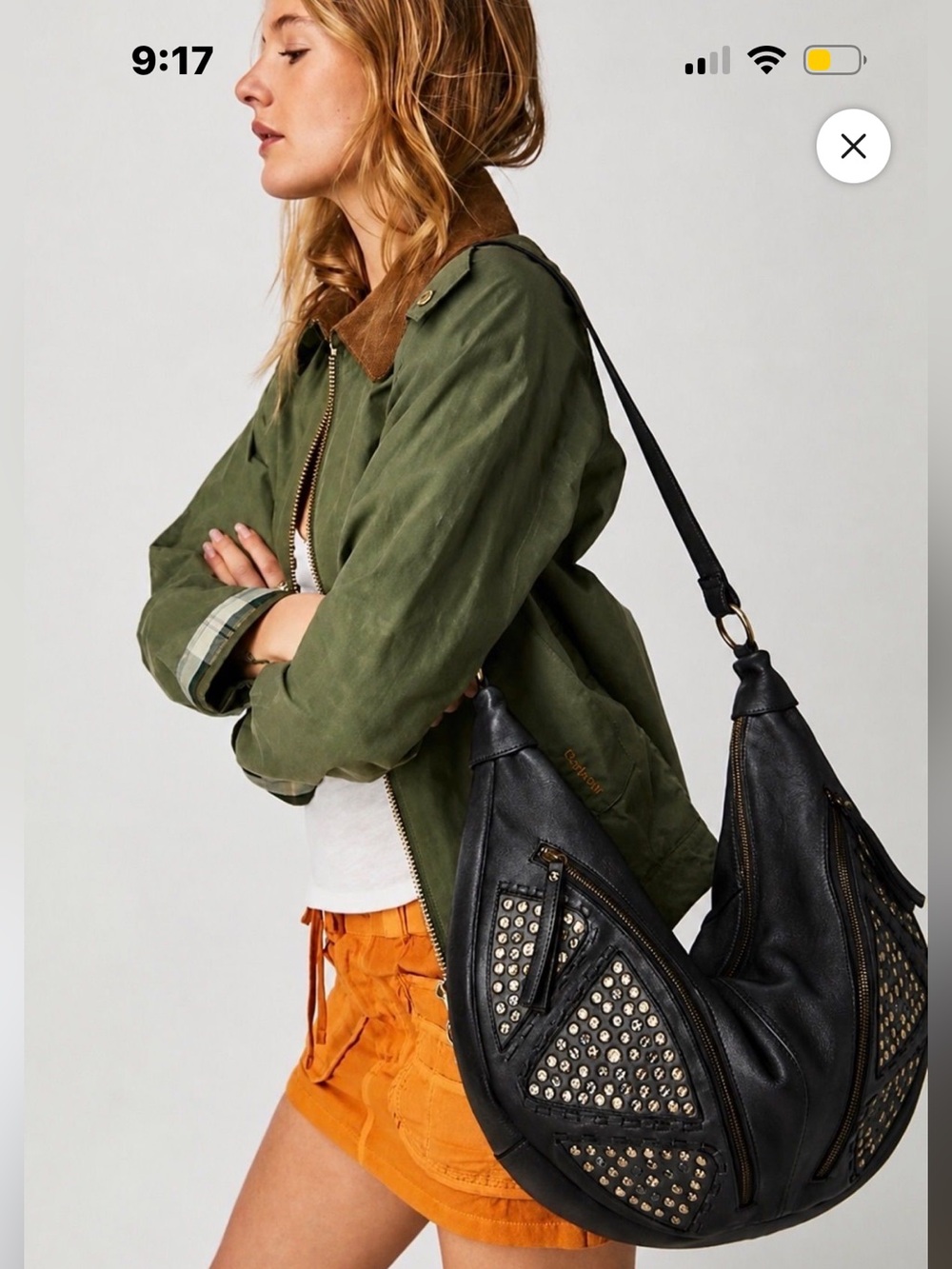 NWT Free People West Side Studded Sling Bag Black Leather